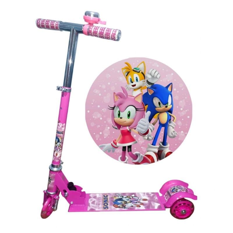 Patinete Infantil Metal Dobrável Sonic Rosa com 📢