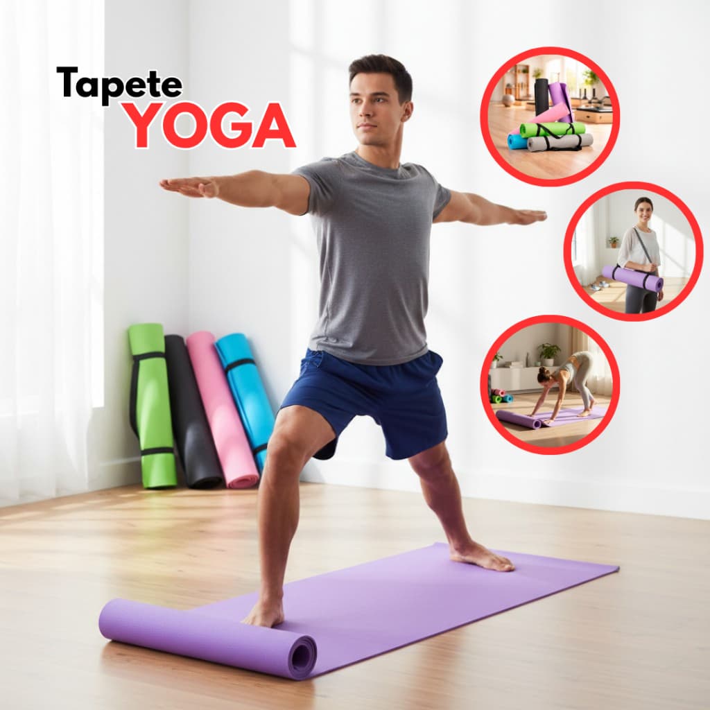 Tapete de Yoga Grande 180cm x 61cm Com Alça Ajustavel Colchonete Antiderrapante Exercícios Fitness