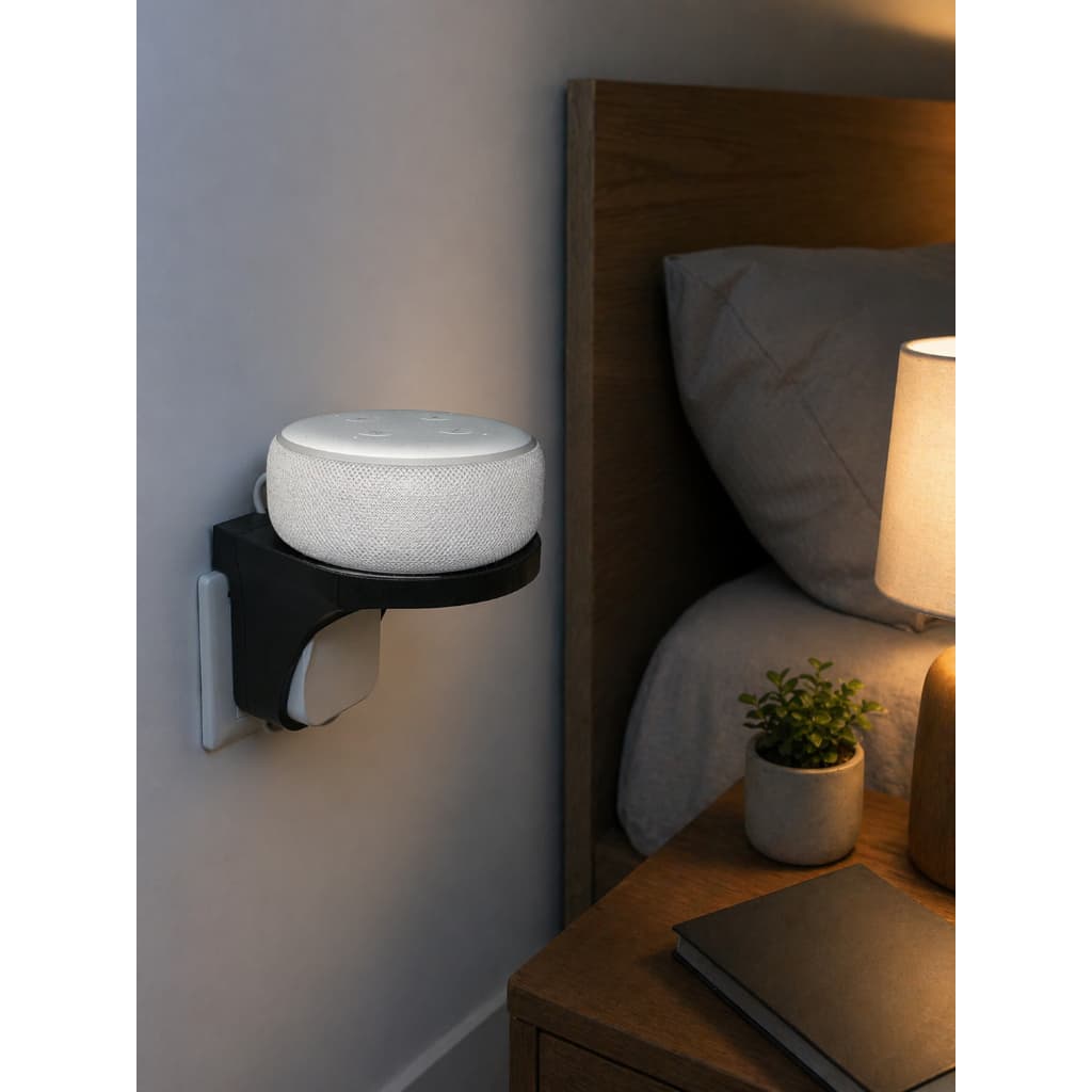 Suporte Tomada Alexa Echo Dot 3ª Geração | Organizador de Cabos | Suporte Parede 3D | Prático Seguro