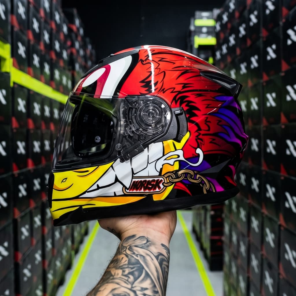 Capacete Fechado Norisk FF302 Soul Loko Vermelho com oculos Interno