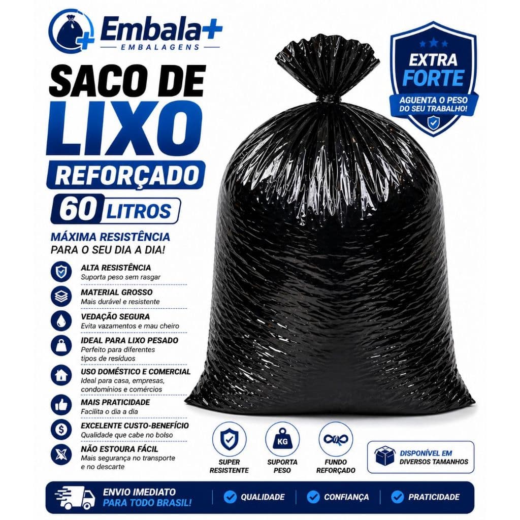 SACO DE LIXO REFORÇADO 60 100 E 200 LITROS ALTA PERFROMACE