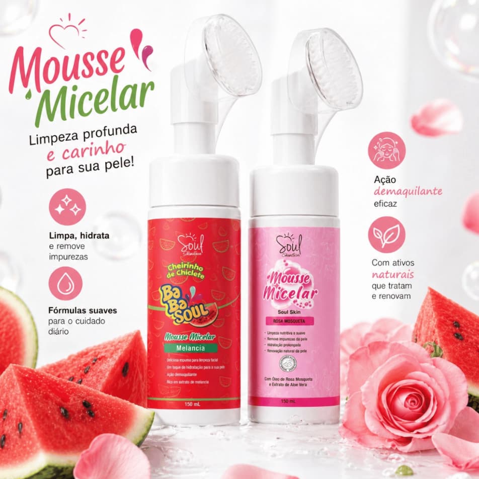Mousse De Rosa Mosqueta e De Mousse De Melancia Babasoul Limpeza Facil