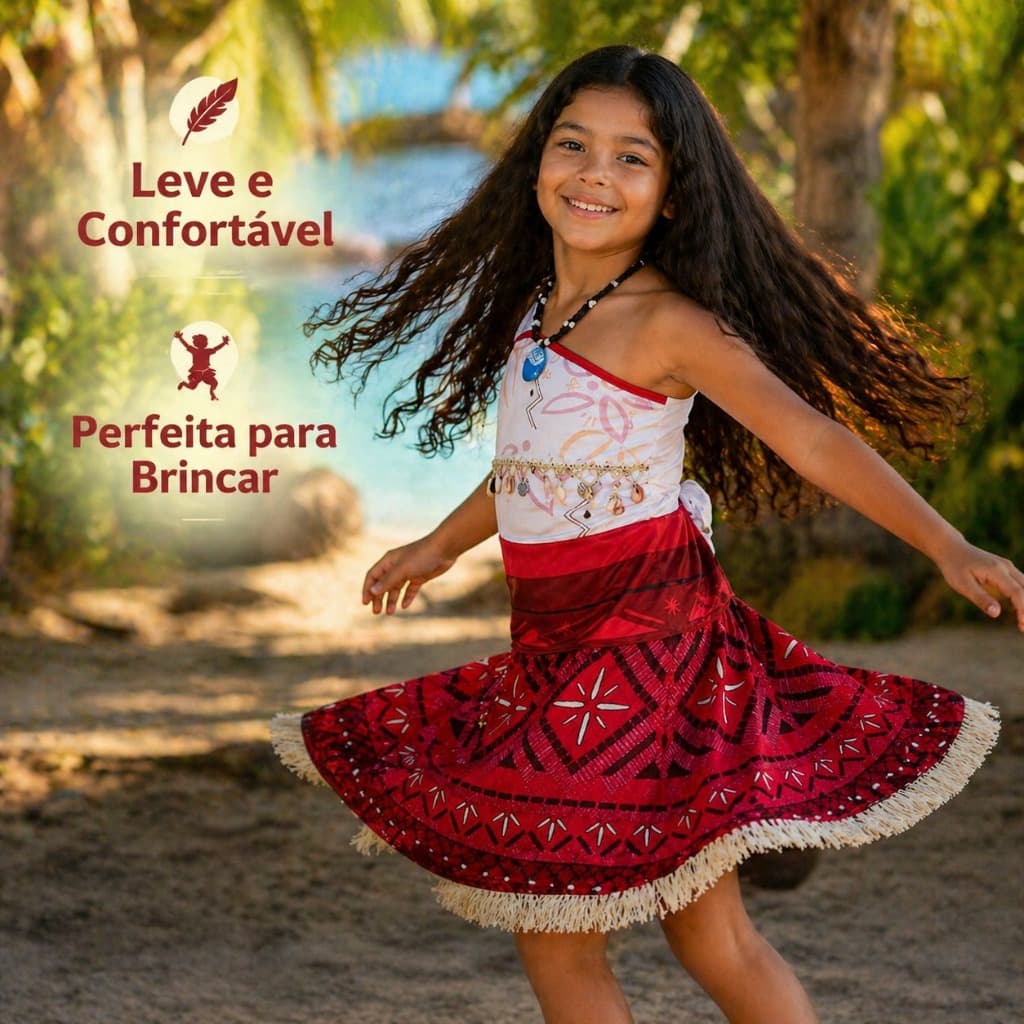Fantasia Havaiana Infantil com Colar Moana Vestido Festa Confortável Pronta Entrega