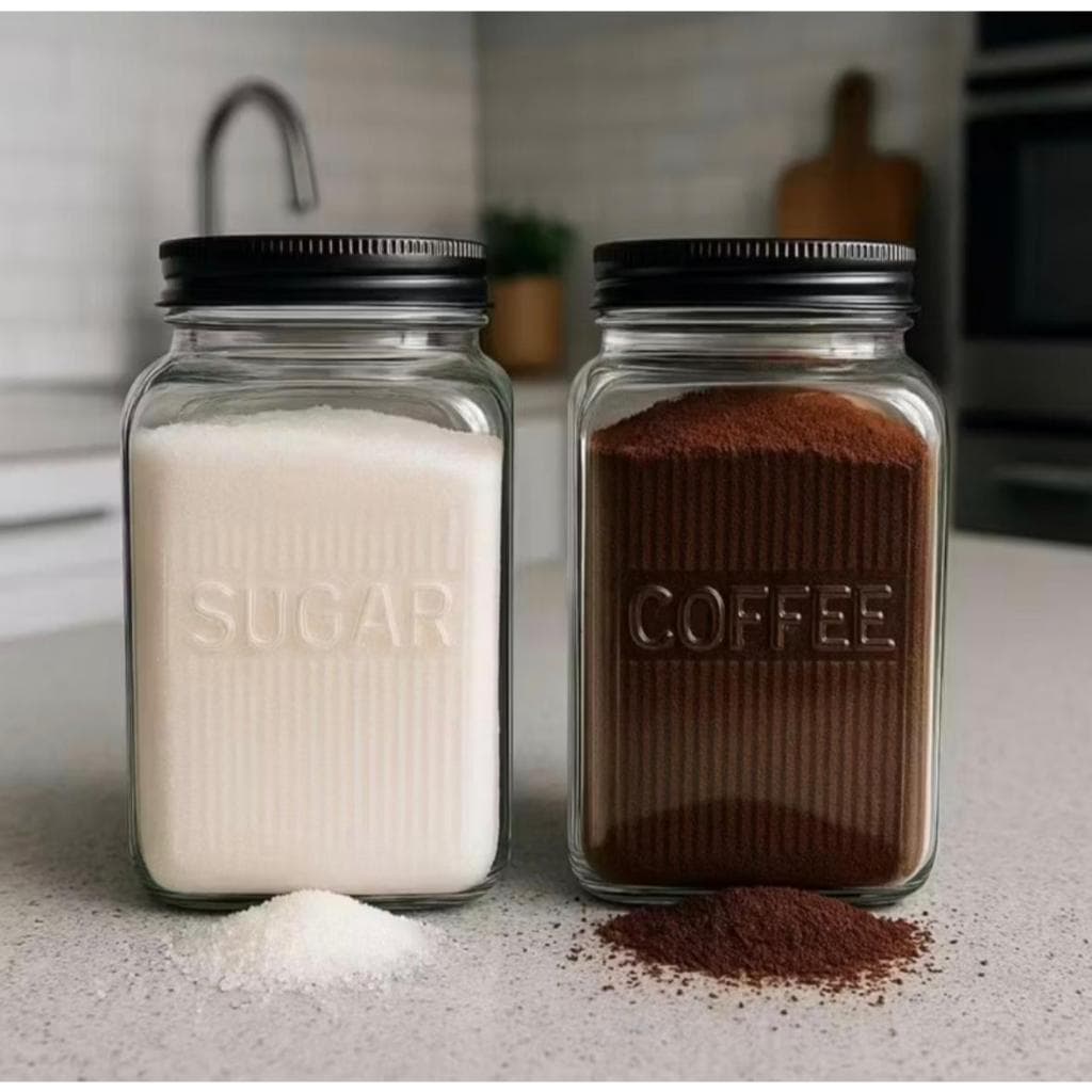 Pote De Vidro Quadrado 1,2l Com Tampa de metal Preta - Sugar Coffee - Cantinho do café