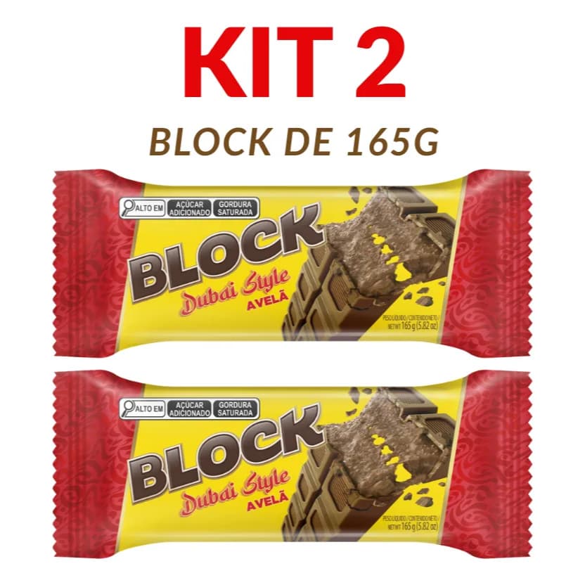 Kit 2 Chocolate Block Dubai Style Avelã - 165g