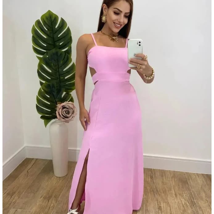 Vestido Longo com Fenda Lateral e Amarração