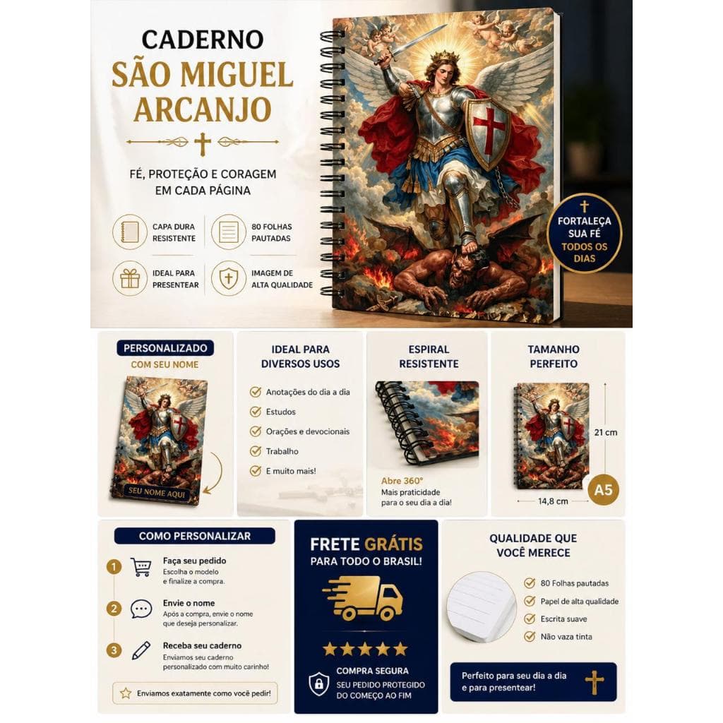 Caderno de São Miguel Arcanjo Católico 80 Folhas Pautadas | Proteção, Fé e Força Espiritual 🙏
