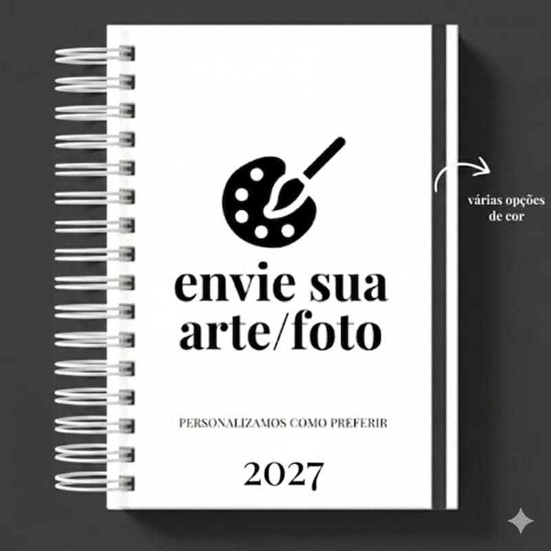 Agenda Personalizada 2027 - 1 dia por página - 16x22cm com elástico - Capa com nome, logo, foto