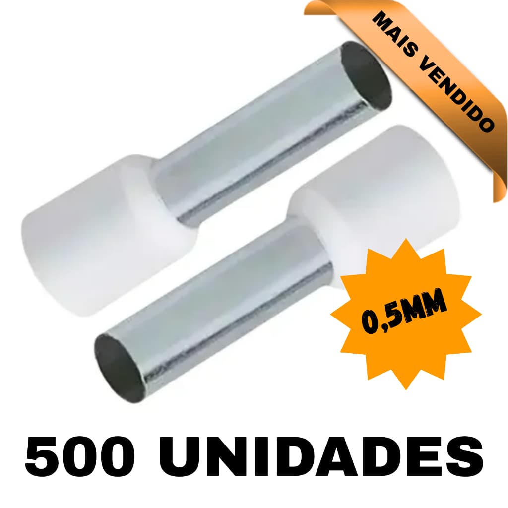 Kit 500 Terminal Pre Isolado Tubular 0,5MM Branco