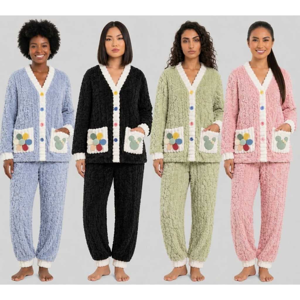 Pijama Feminino de Inverno em Poliéster com Roupão Confortável Quentinho e Macio para Frio
