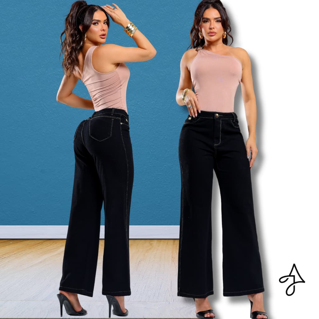 Calça Feminina Wide Leg preto aj 100% algodão Cintura Alta perfeita confortavél
