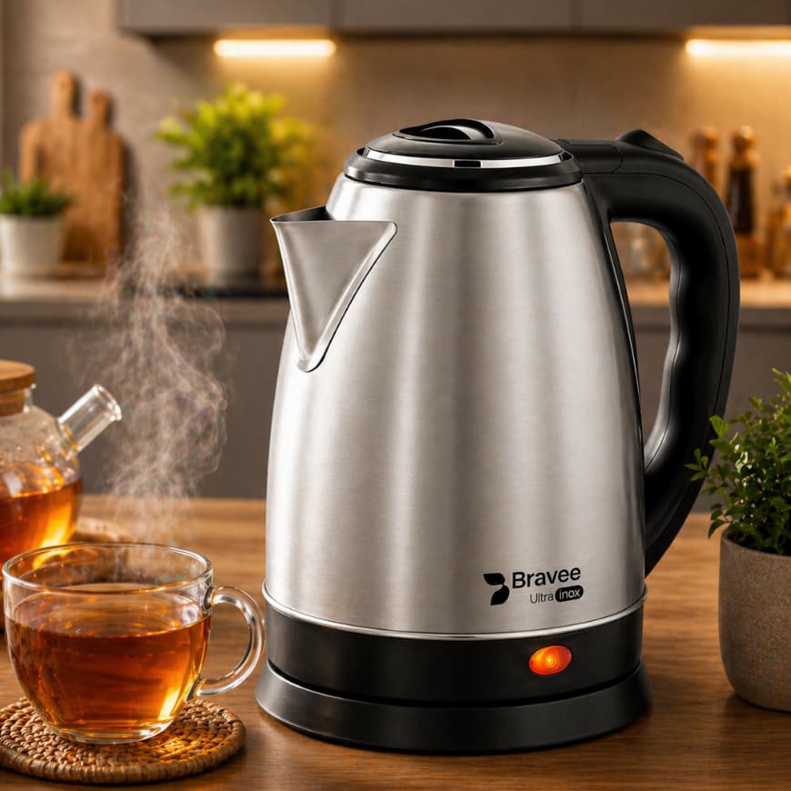 Chaleira Elétrica Inox 1,8L Ferve Rápido Desliga Automático Base 360° Segurança