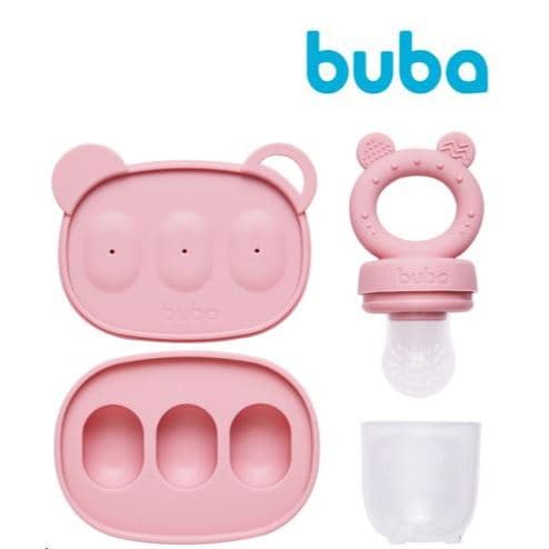 Kit porta frutinhas e forminha de leite em silicone | Rosa Azul |  Chupeta Alimento Bebê | Introdução Alimentar | Buba