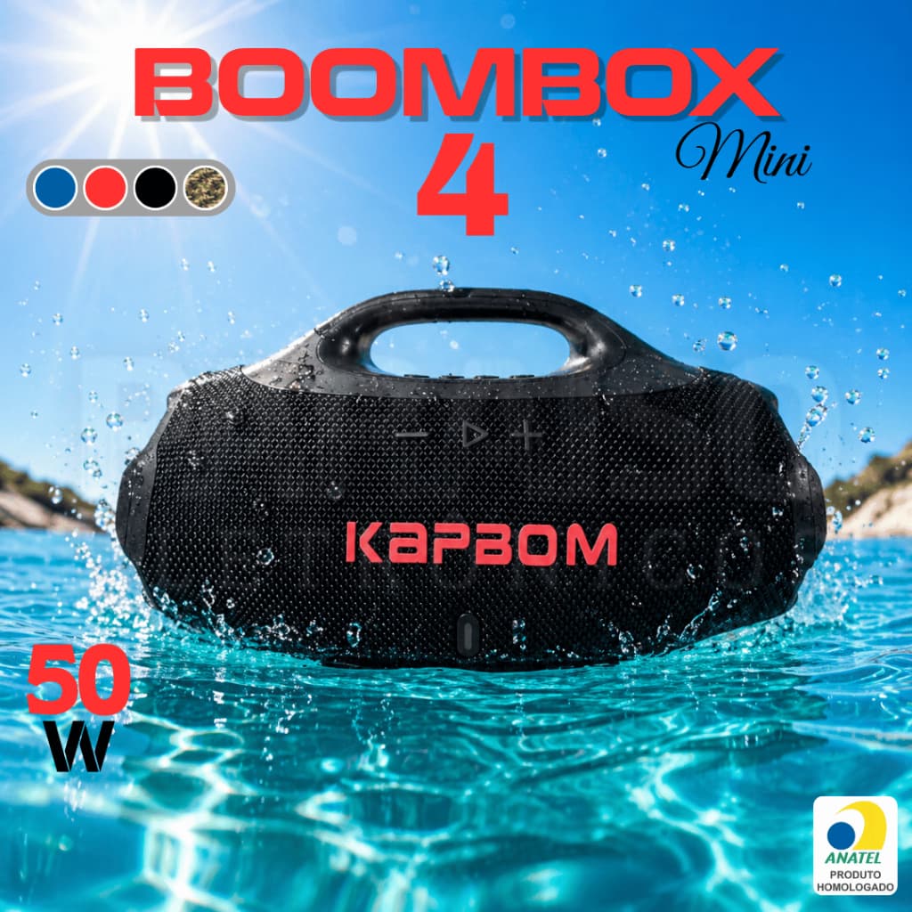 Caixa de Som BOOMBOX 4 Potente 50W Bluetooth PREMIUM Portátil Rádio FM Prova d'Água TWS LANÇAMENTO