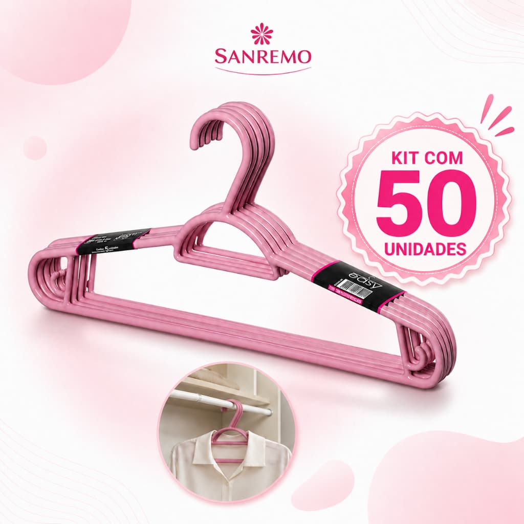 Kit de cabides Rosa e variações de 10/20/30/40 ou 50 peças SANREMO