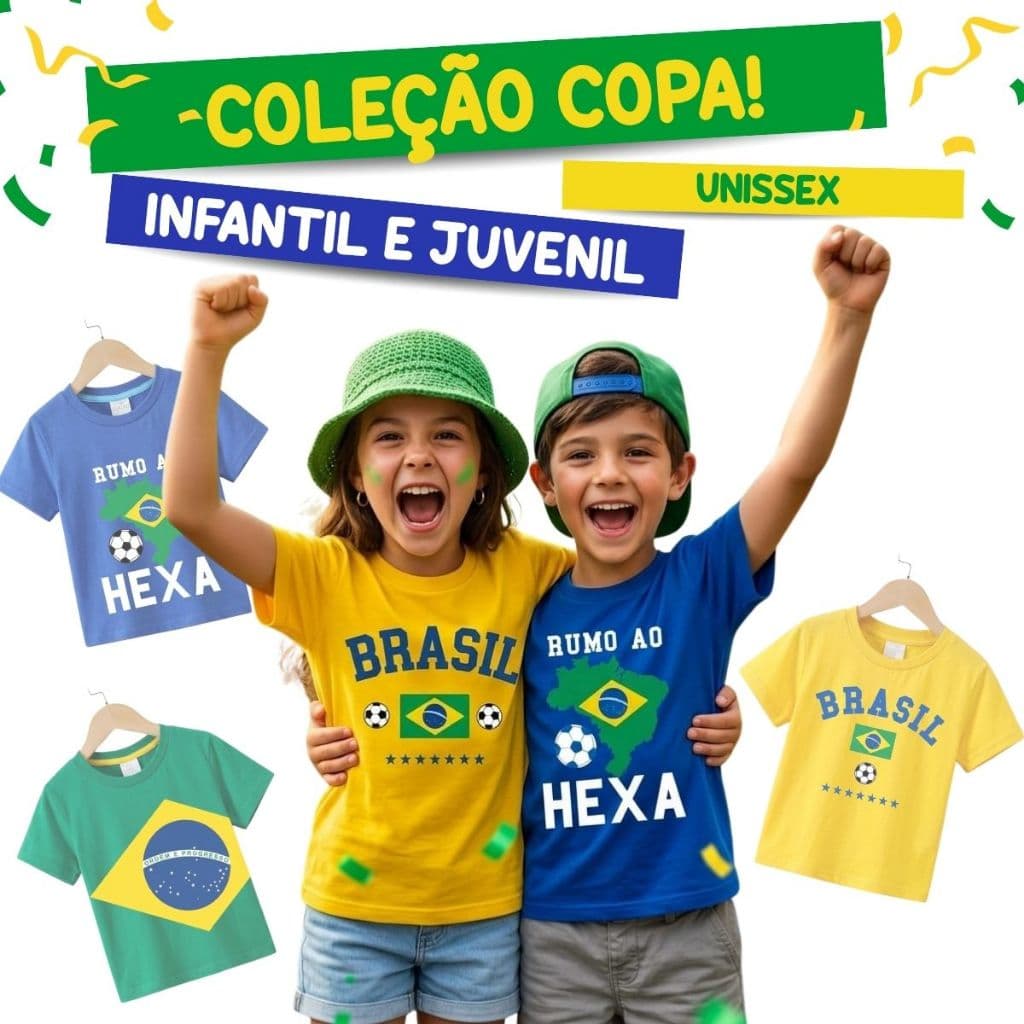 Camiseta Brasil Infantil Menino Menina Hexa Copa 2 ao 10