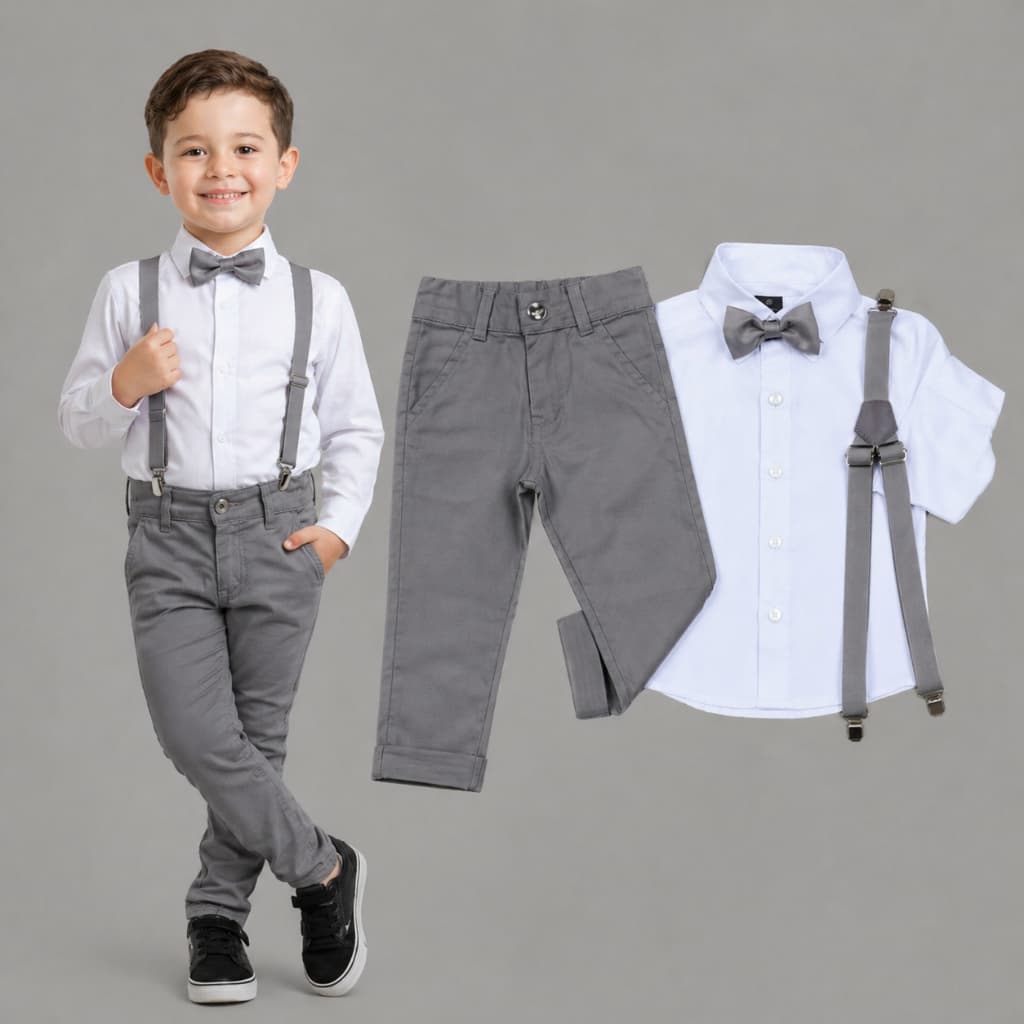 Conjunto Roupa Social Infantil Menino Casamento Pajem Festa Cinza Kit