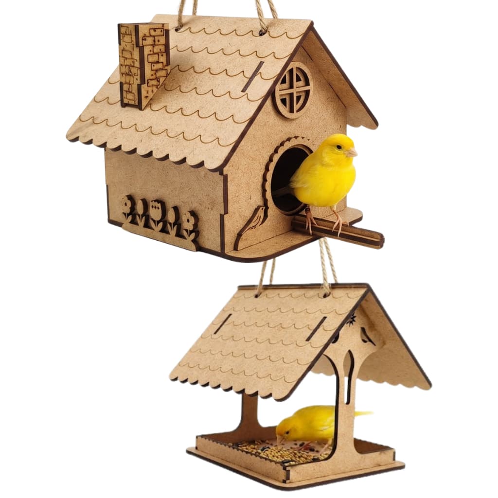 Casinha de Passarinho de Madeira para Jardim com Comedouro | Decoração Externa MDF
