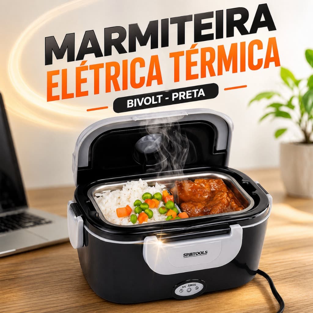 Marmiteira Eletrica Termica Bivolt Portatil Compacta Aquecedor Alimentos Quentes Preto