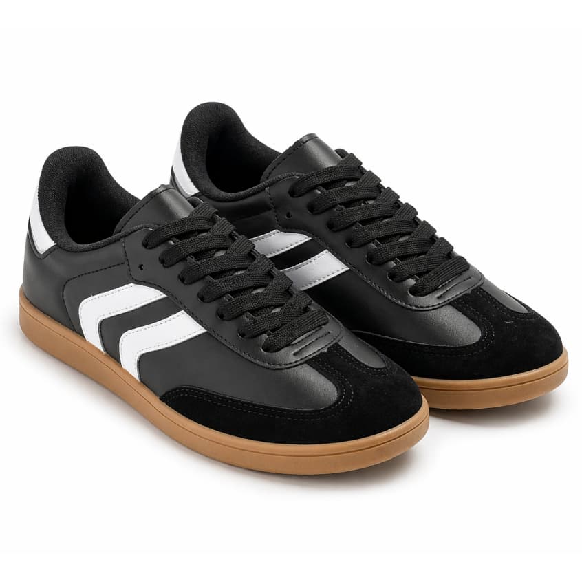 Tenis Feminino Preto Branco Casual Samba Retro Estiloso Com Solado Macio Confortavel Super Leve