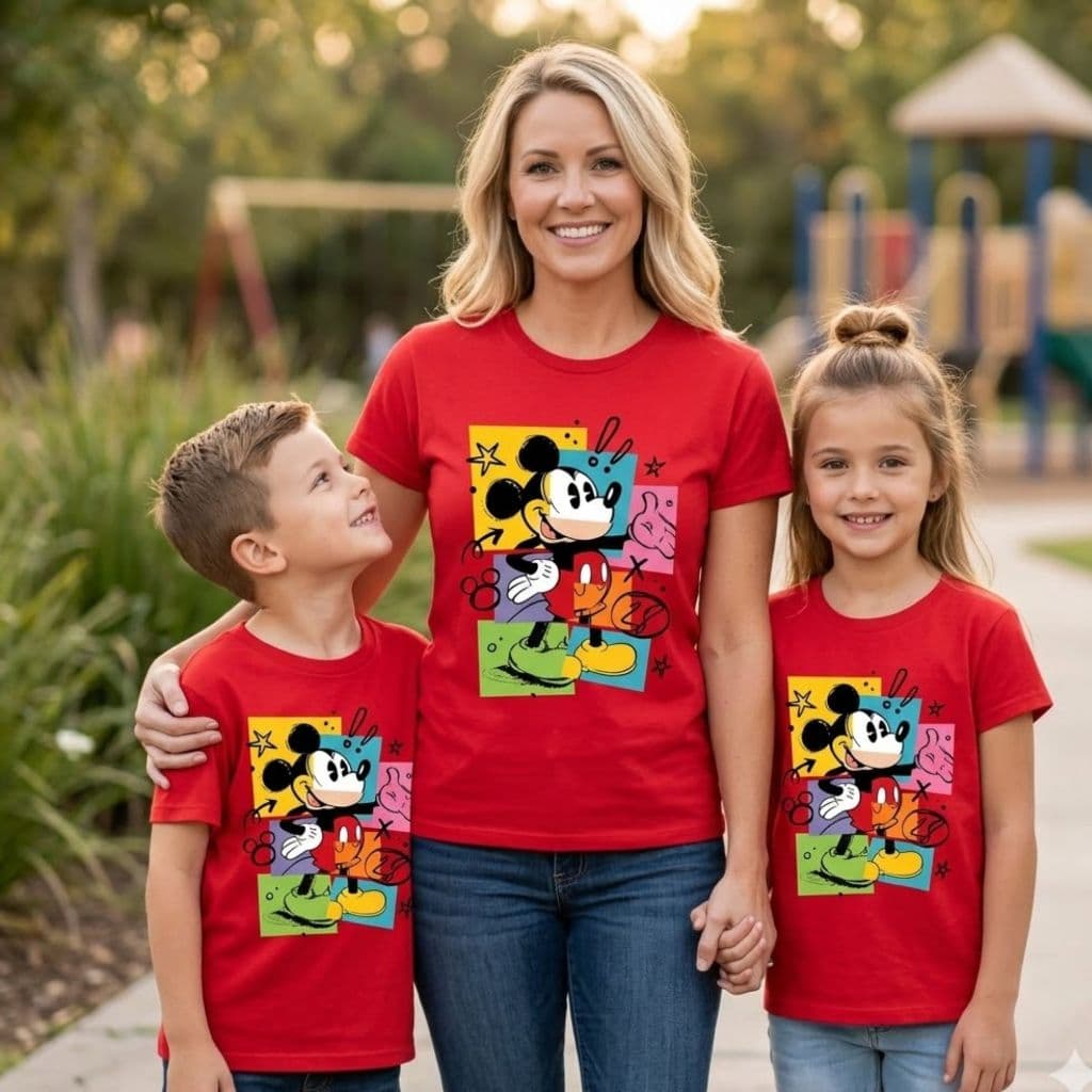 CAMISETA ADULTA UNISEX INFANTIL MICKEY FAMILIA CONFORTAVEL DELICADA VERSATIL MODERNA DISNEY CLASSICA DIFERENCIADA FOFA