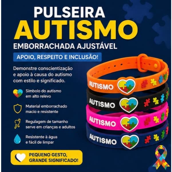 Pulseira Autismo Silicone Ajustável – Escolha sua Cor