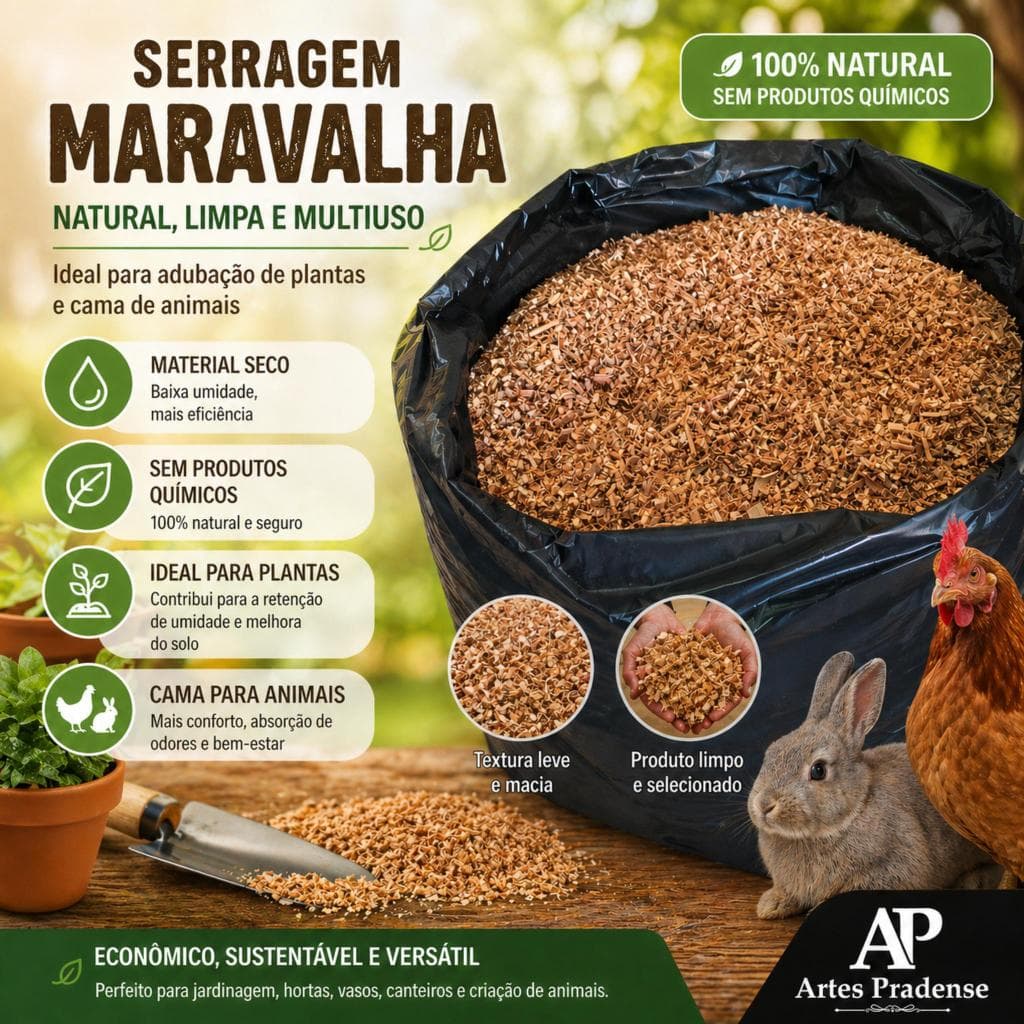 Serragem Maravalha 60L Seca 100% Natural Sem Químicos Para Plantas E Cama De Animais