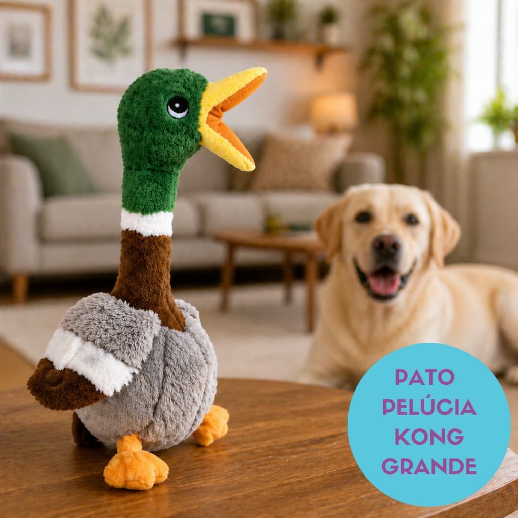 Brinquedo Resistente para Cães Pelúcia Kong Shakers Honkers Pato Grande Interativo com Som