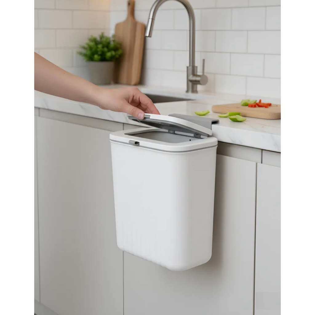 Lixeira Suspensa Multiuso 9L Com Retrátil Tampa Para Cozinha Banheiro Sem Furo Porta Armário