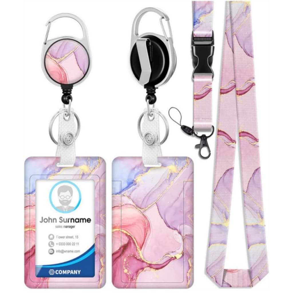 Porta-crachá de identificação com cordão, lindo porta-cartões retrátil para crachá com etiqueta
