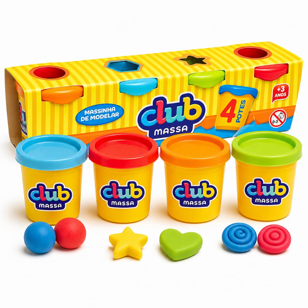 Massinha Infantil 4 Potes Coloridos Kit Massa de Modelar Criança