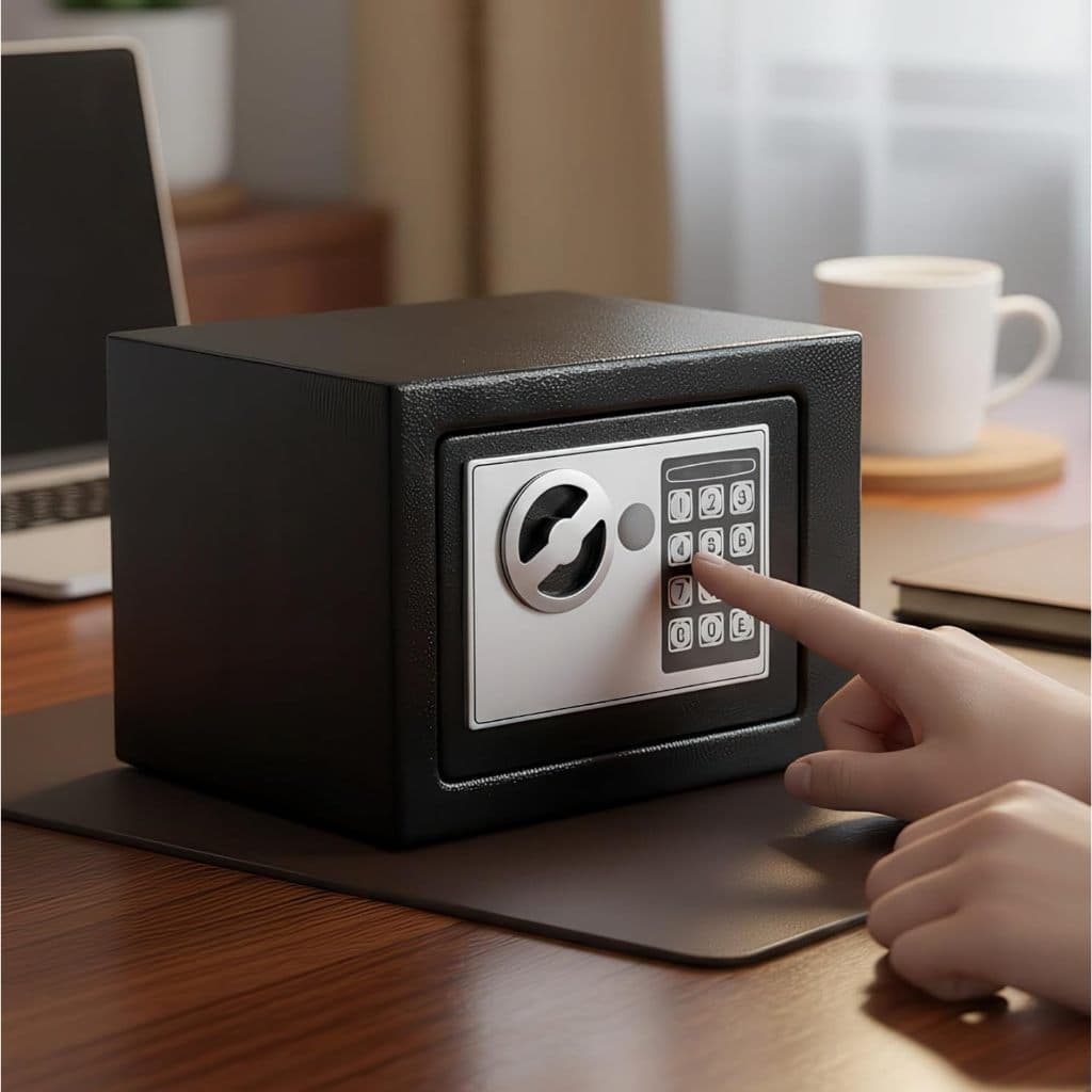 Cofre Eletronico Seguro Digital Teclado Chave Preto Protecao Documentos Objetos