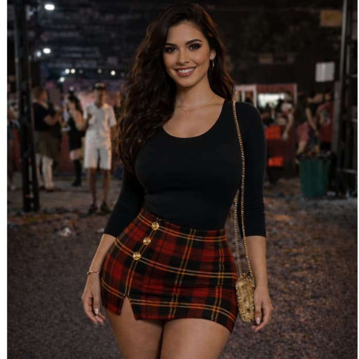 Short Saia Xadrez Plus Size G GG G1 G2 G3 Feminina  Elegante Moda Feminina Festa Look