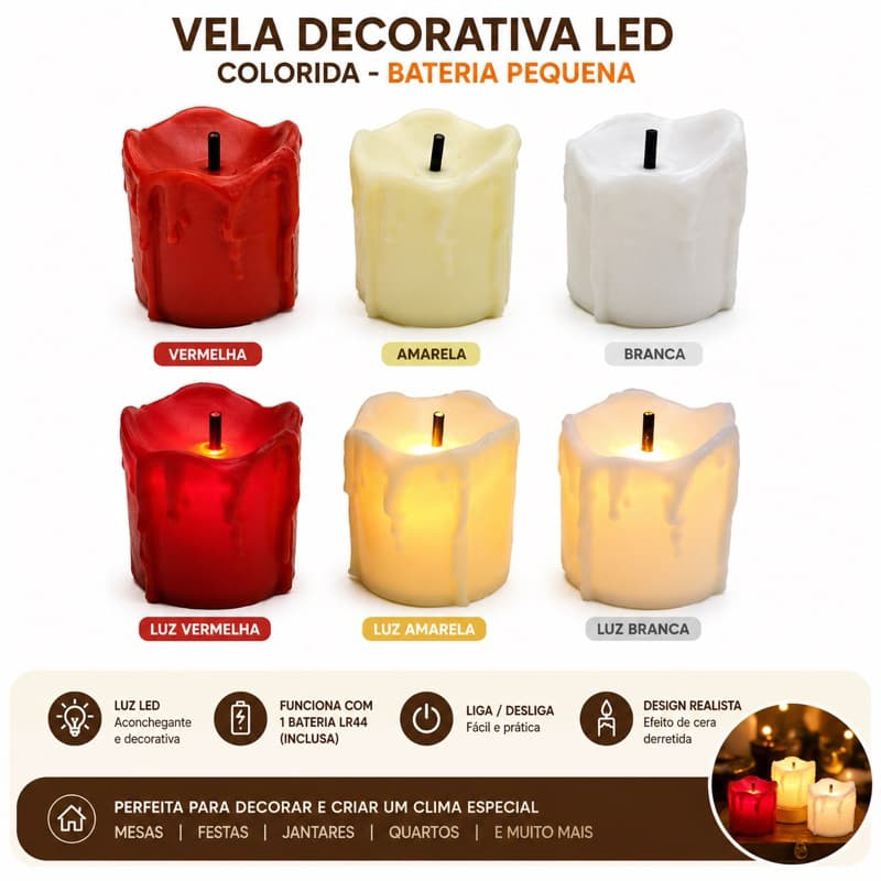 Vela Decorativa Led Colorido Com Pavio ( Cores Variadas )FVL-1008