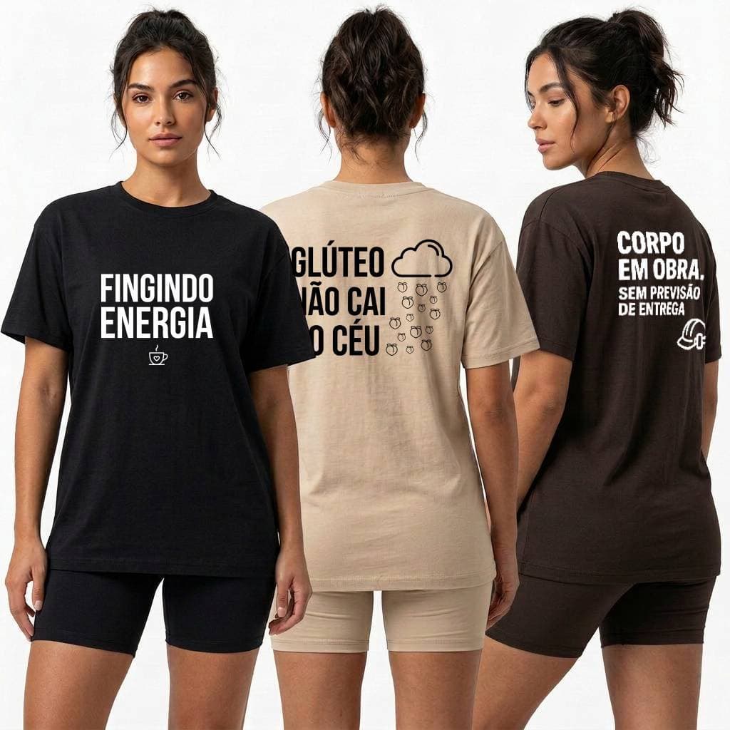 Kit Camiseta de Acadeimia 3 Pçs 100% Algodão Soltinha Estilo Oversized