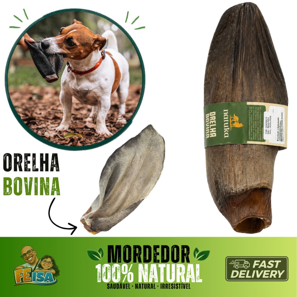 Mordedor 100% Natural Orelha bovina pet cachorro