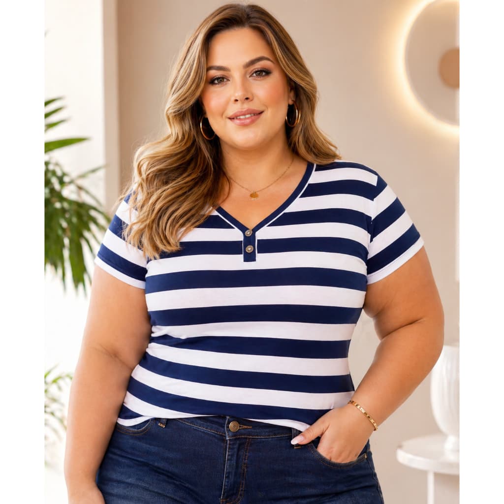 Blusa Feminina Social  Elegante e Estilosa em viscolicra listrada tamanho ( 44,48)