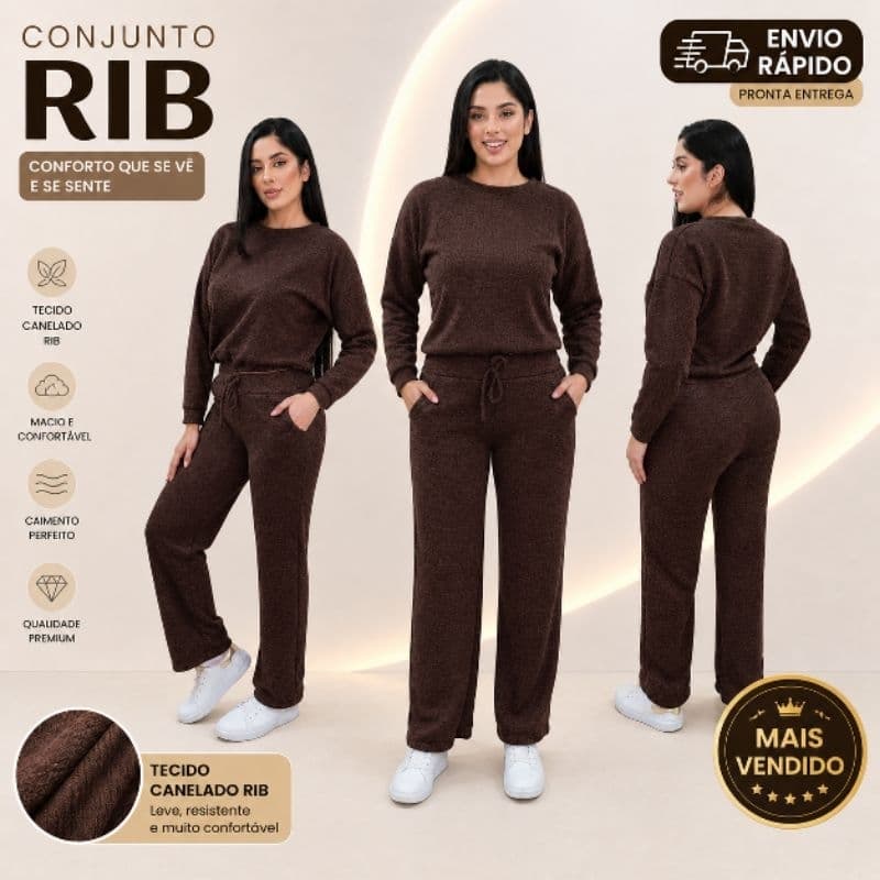 Conjunto Feminino lanzinha  canelada Rib 2 peças blusa e pantalona casual elegante ,outono inverno
