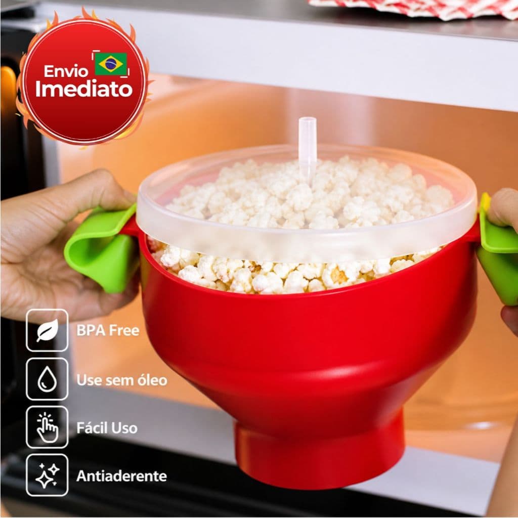 Pipoqueira Grande de Silicone Para Micro-ondas Sem Óleo Balde Pipoca Com Tampa