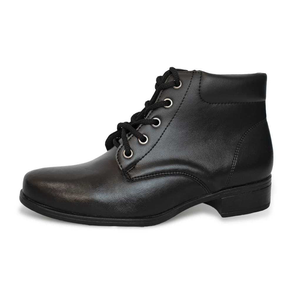 Bota Feminina Cano Médio Bico Redondo Cadarços Conforto