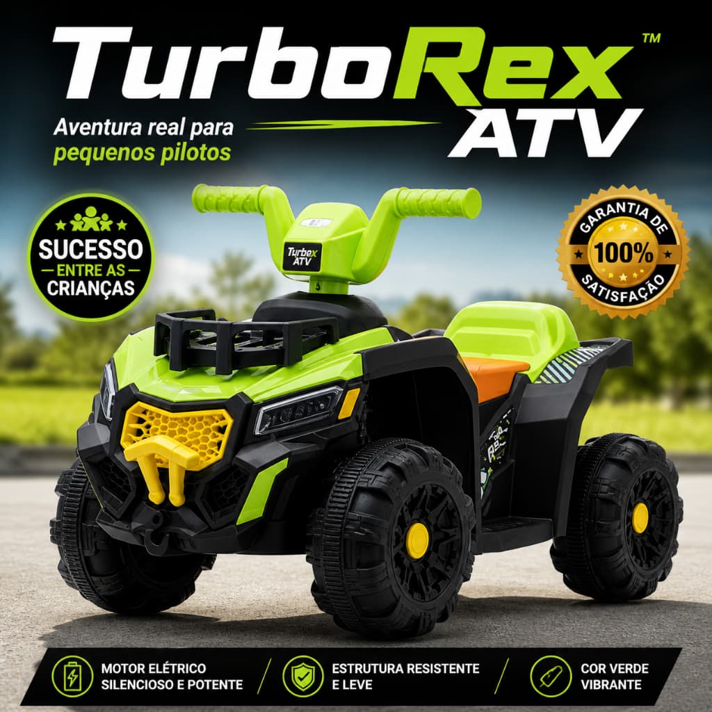 Quadriciclo Infantil Elétrico TurboRex Kid ATV™ 6V Moto Elétrica Criança/Carro Motorizado/Brinquedo Ride On Verde