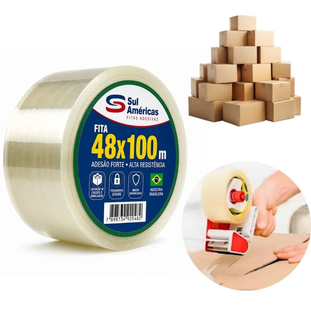 kit 3 Fitas Adesivas Transparentes 48mm x 100m Alta Aderência