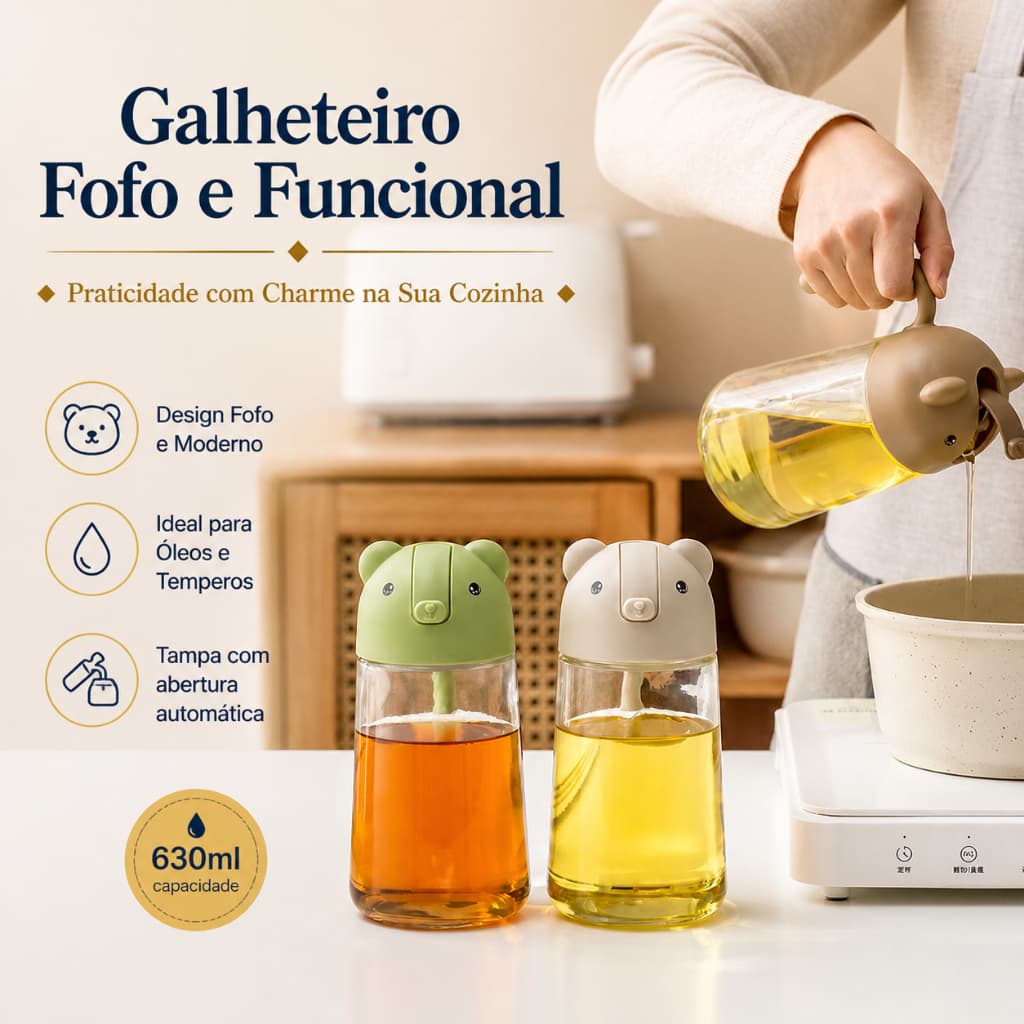 Galheteiro de Vidro Tampa Criativa, Dosador de Azeite Óleo Vinagre Cozinha, Porta Azeite Azeiteiro