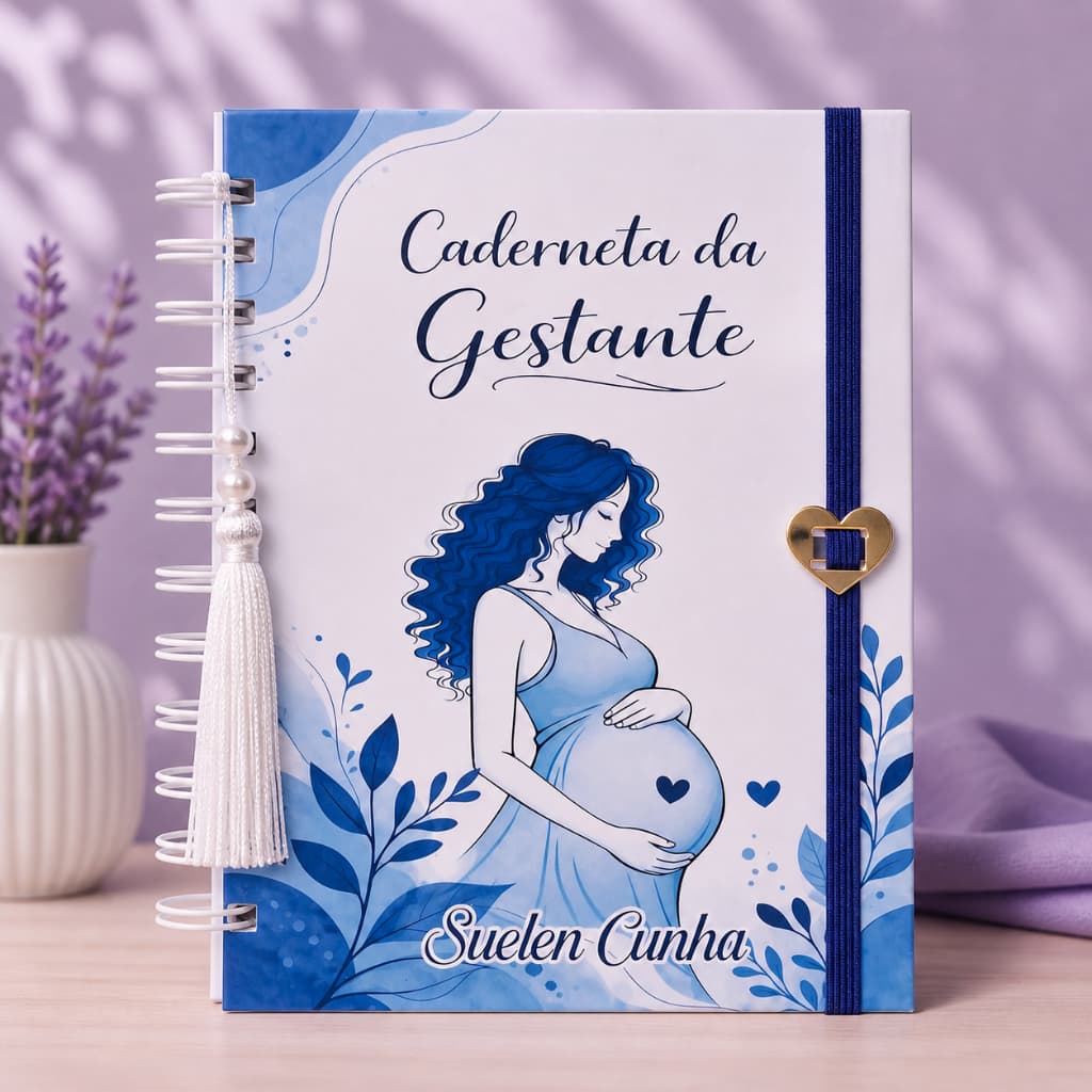 Caderneta da Gestante Personalizada –  Azul - Mulher Floral-Capa Dura-Atualizada do SUS-Presente para Gestante
