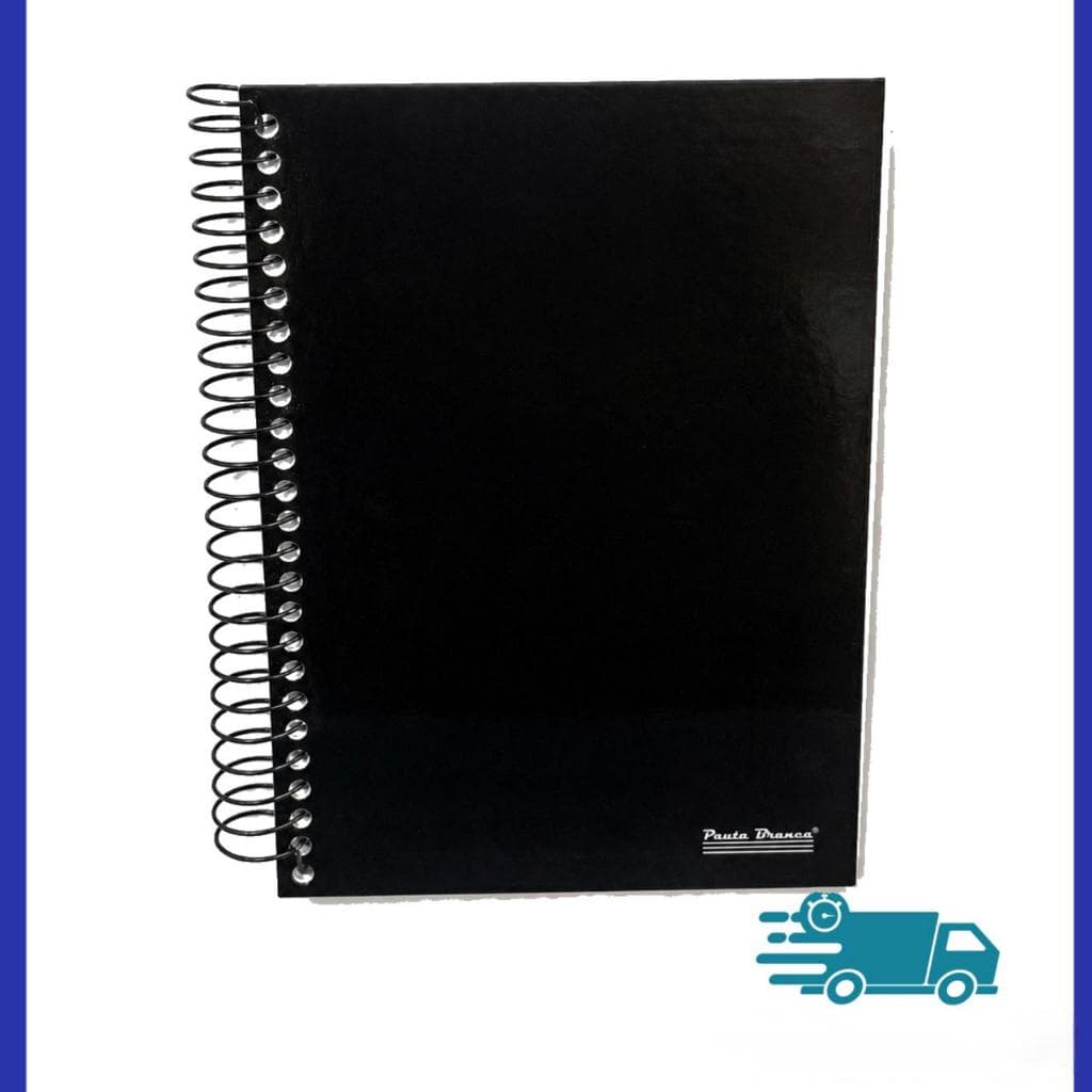 Caderno 1/4 A5 Pequenos 200 folhas Capa Dura Espiral Office 1/4 Preto