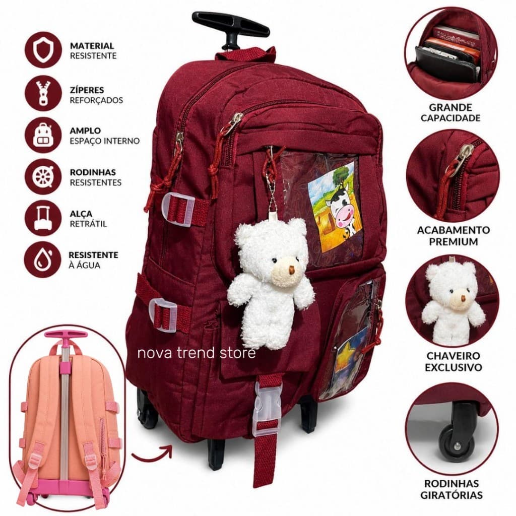Mochila Infantil Feminina com Rodinhas – Prática, Linda e Resistente
