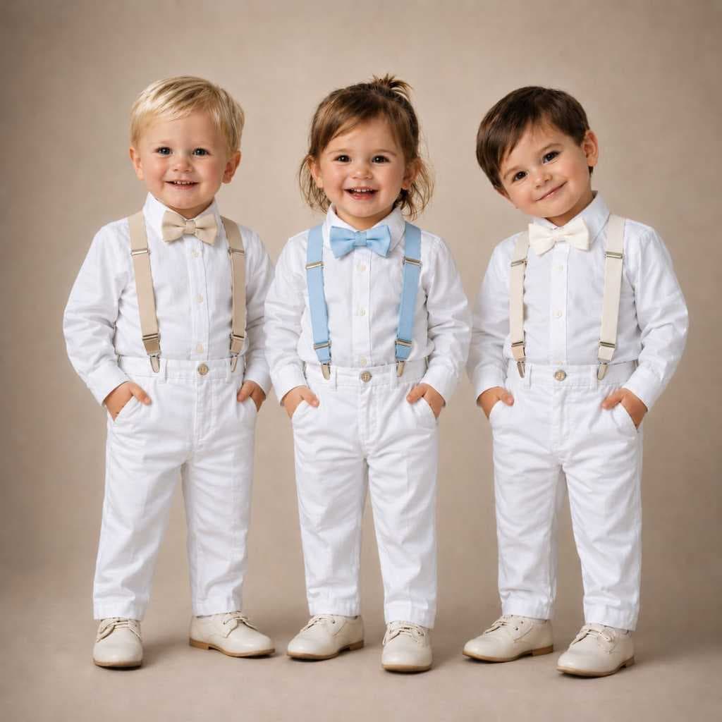 Conjunto Batizado Bebe Menino Roupa Social Pajem Suspensório Completo