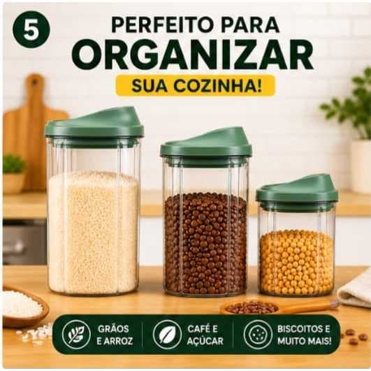 Kit 3 Potes Herméticos Multiuso | Pote Mantimento Mantém Fresco, Cozinha e Lavanderia Organizador
