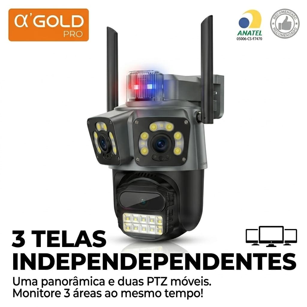 Camera de Segurança Externa Inteligente Com Lente Tripla e Sirene Policial