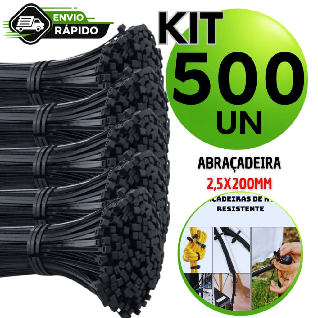 Jogo Abraçadeiras Enforc@ G@to Nylon Preto 200mm x 2.5mm Cinta Plástica Resistente Abraçadeira